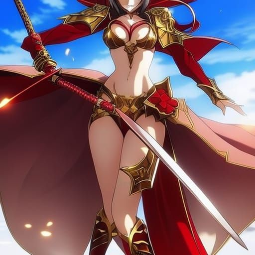 Anime Maiden in Skimpy Red Bikini Armor