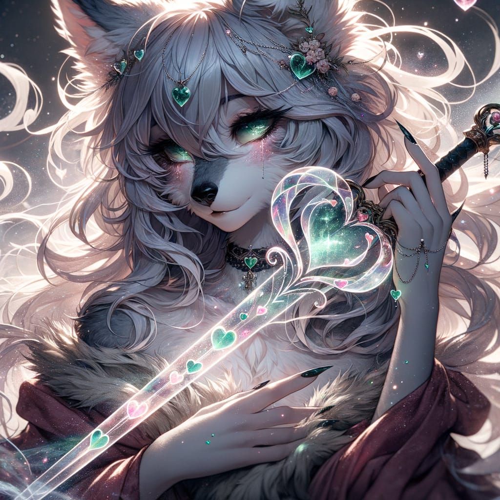 Whispers of Cosmic Romance: Enchanted Wolf Swordswoman