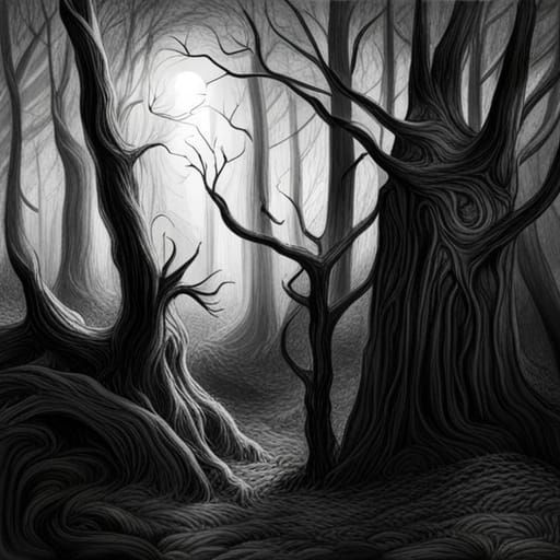 Eldritch Haunted Forest in Charcoal Style
