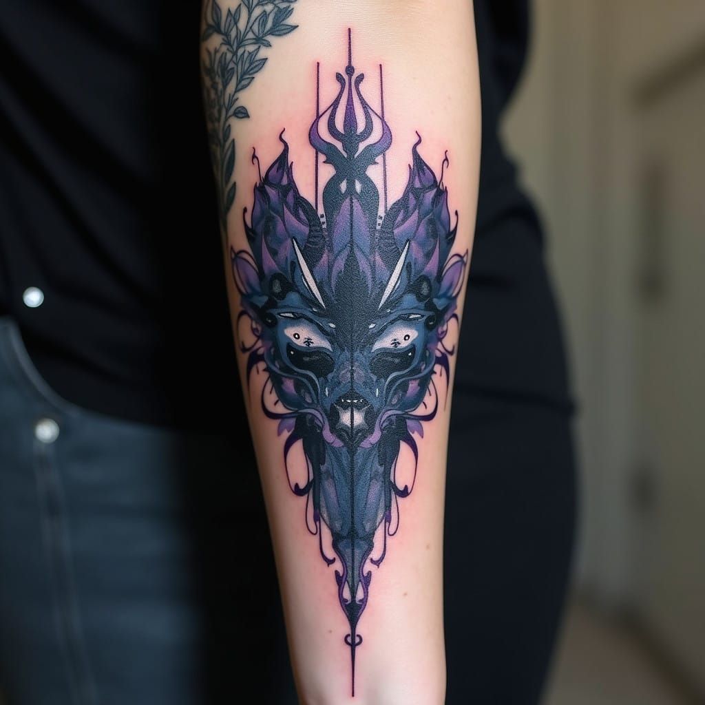 Surreal Rorschach Tattoo Design in Dark Blues and Purples