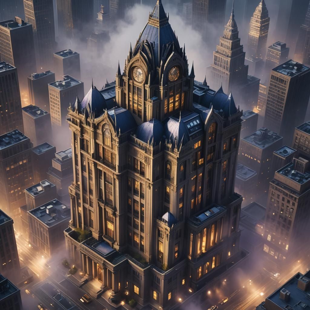 Art Deco Gotham Office Building in Golden Light