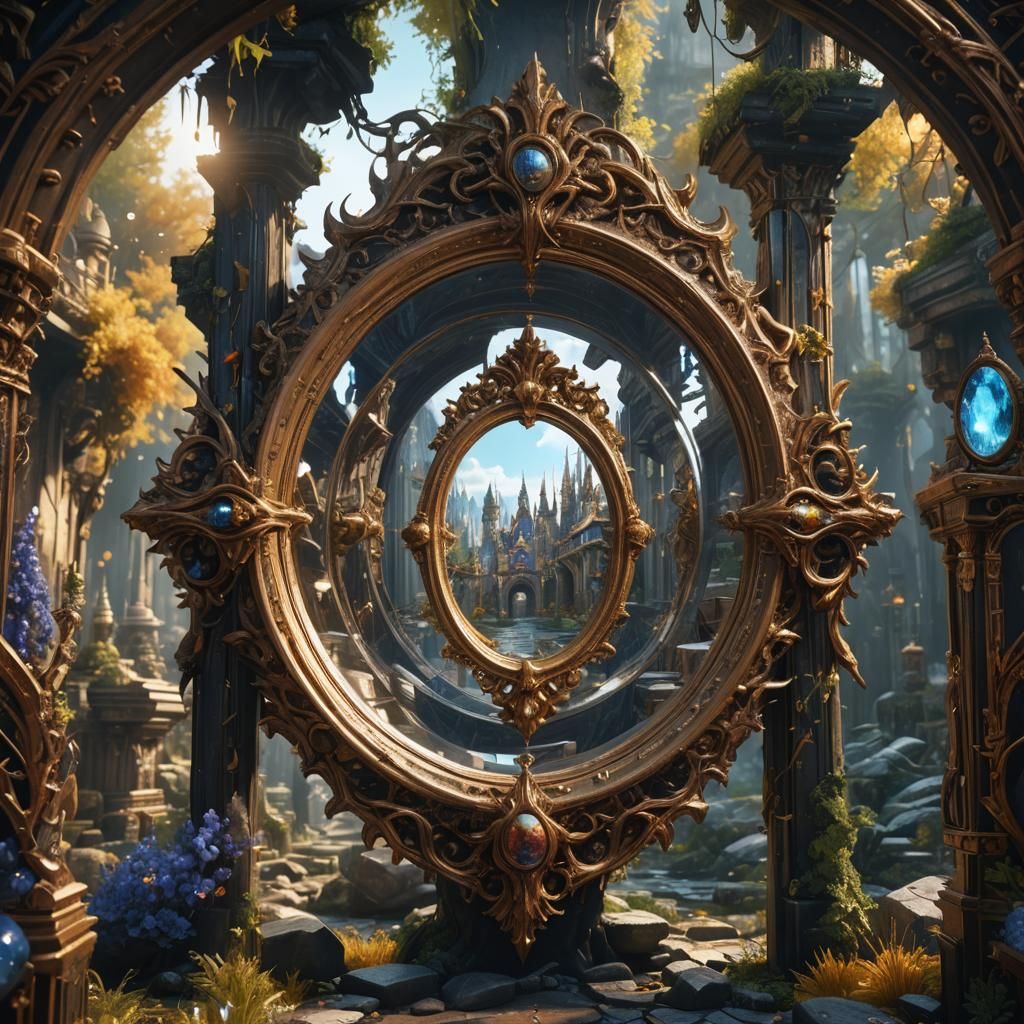 Fantastical Mirror Portal in Detailed Matte Painting