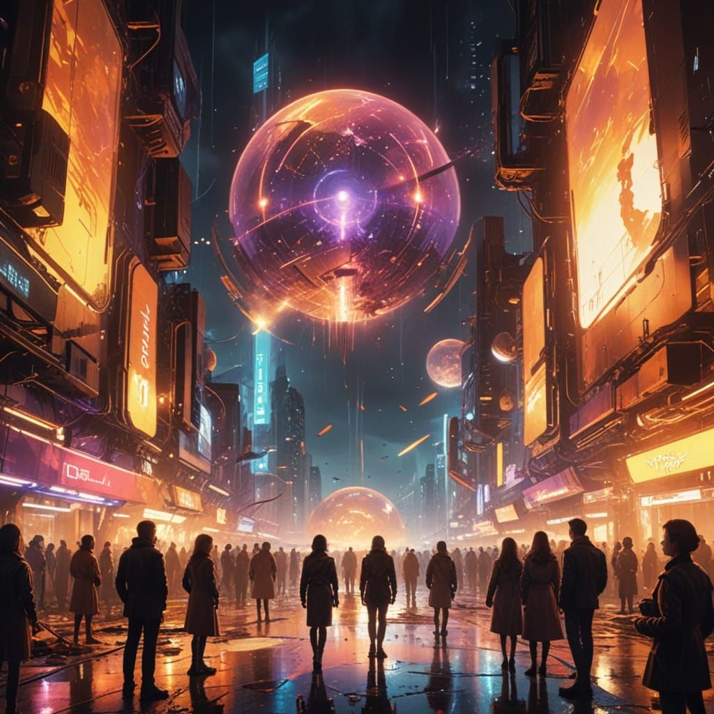 Neo-Futurist Figure Amid Collapsing Cityscape