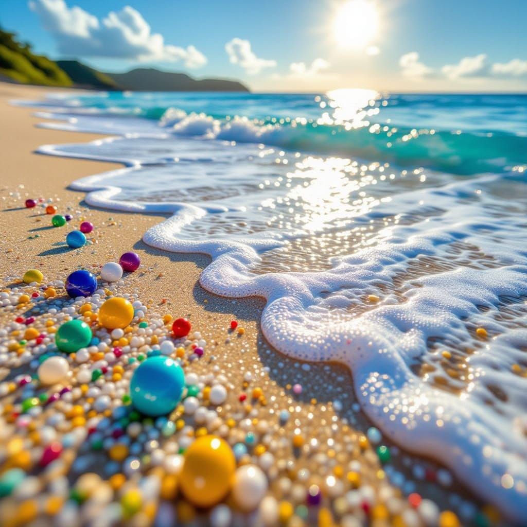 Beach Scene Crafted from Colorful Marbles