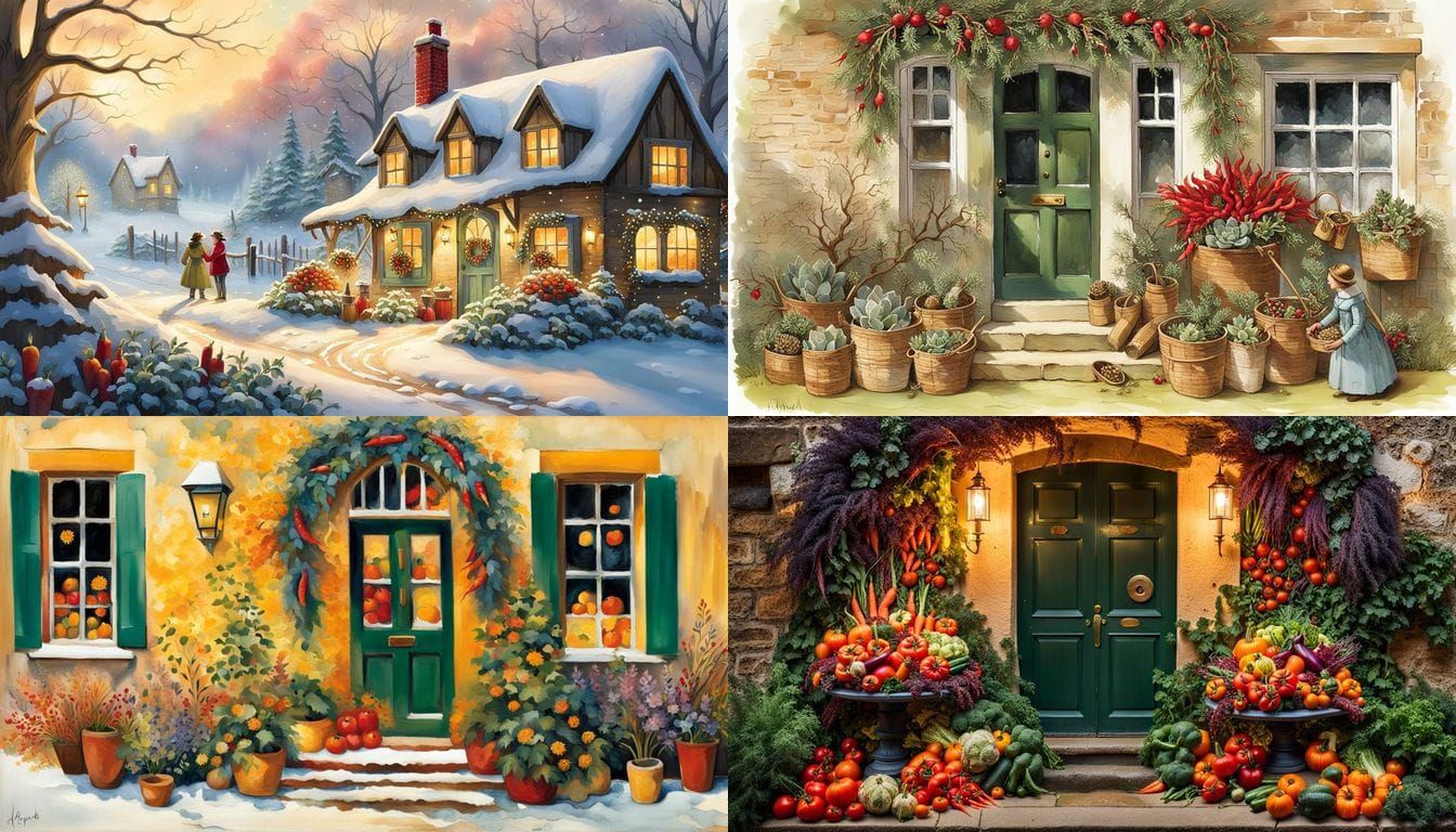 Christmas Wreath in Vibrant Floral Style