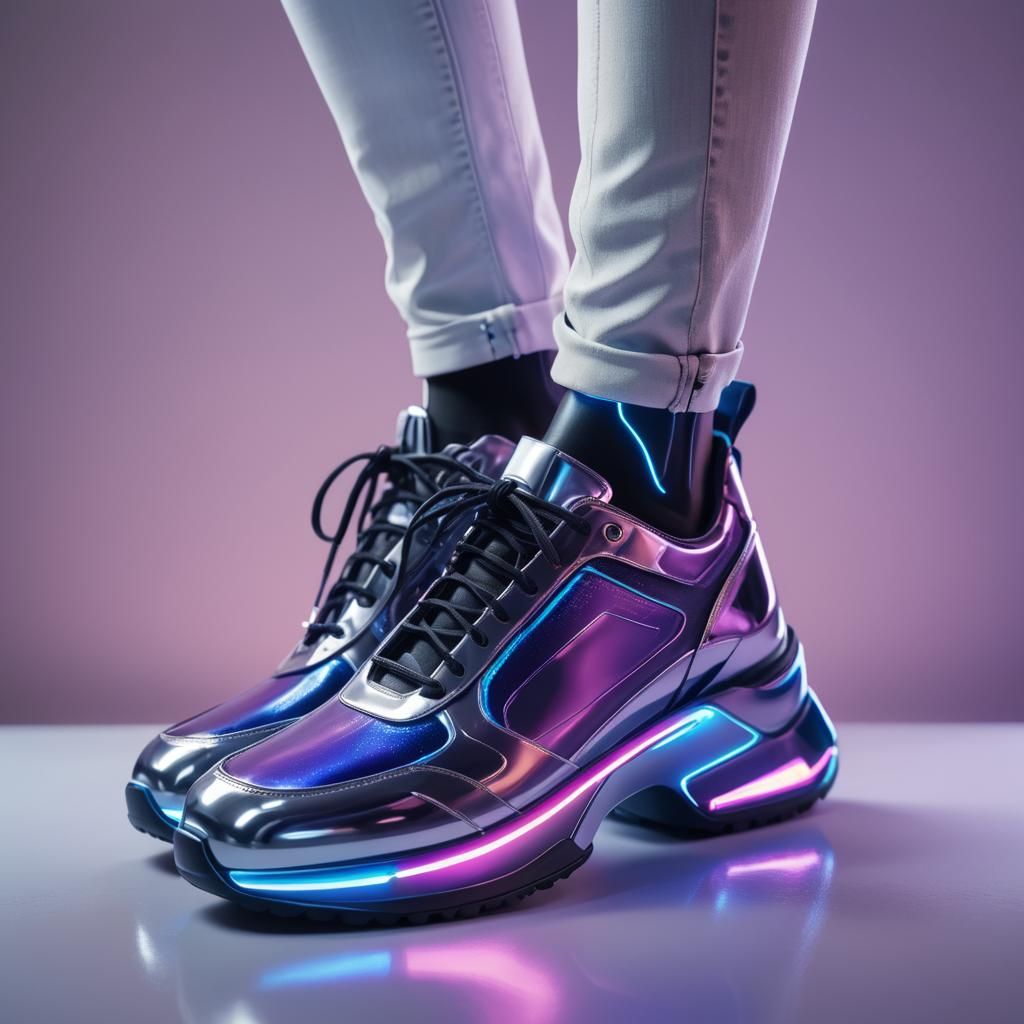 AI Smart Shoes with Holographic Interface in Sci-Fi Style