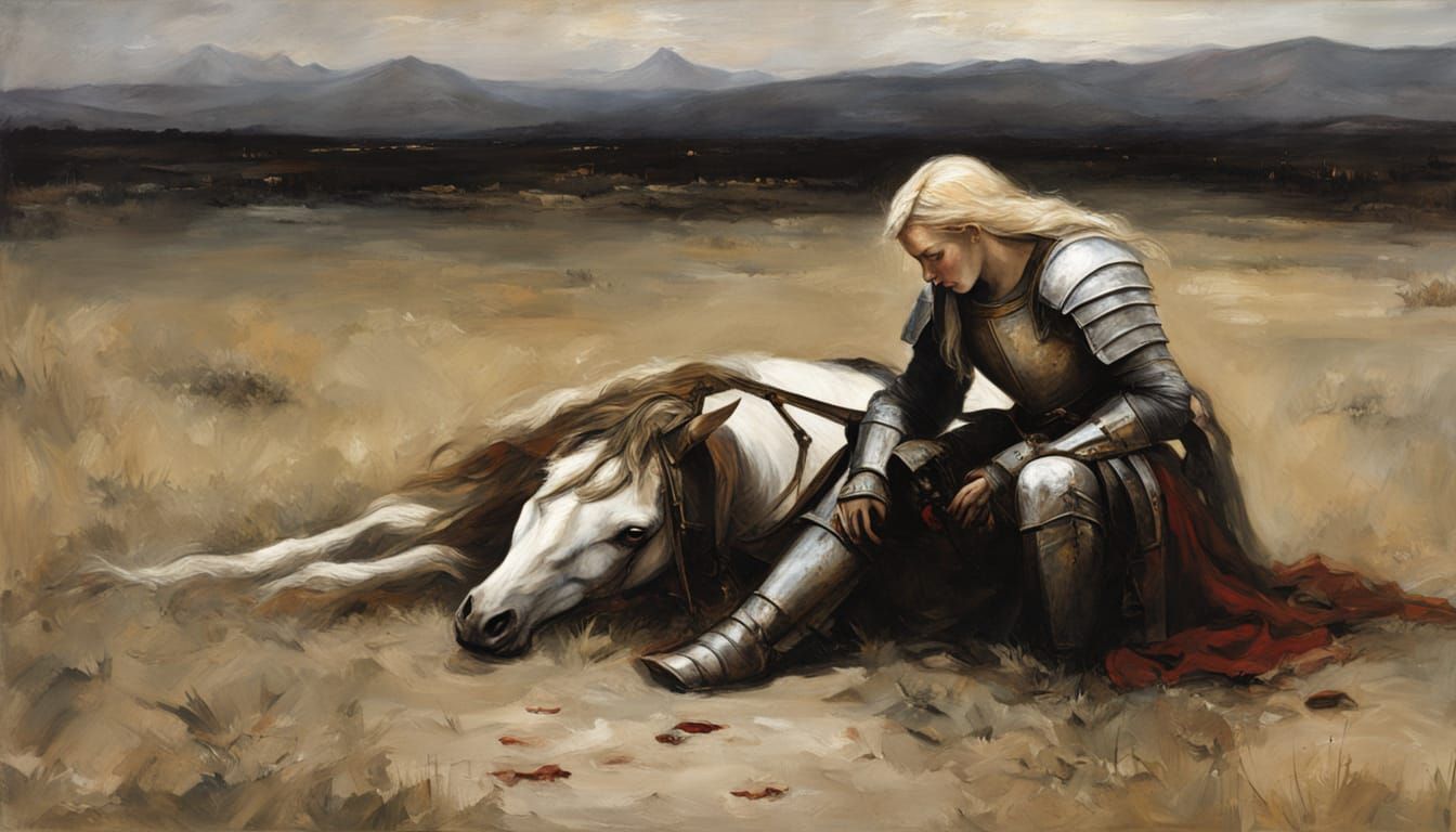 Medieval Knight's Sorrow: Tenebrism Oil Painting