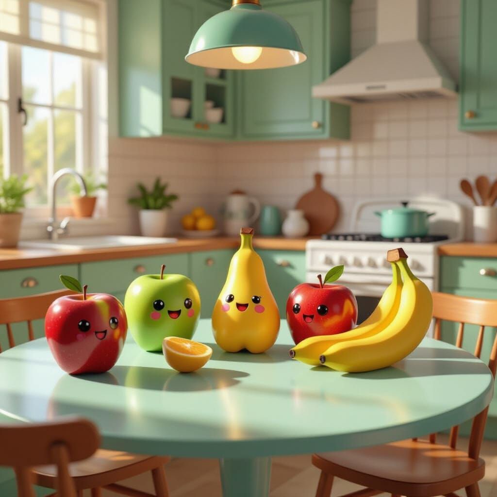 Whimsical Kitchen with Anthropomorphic Fruits