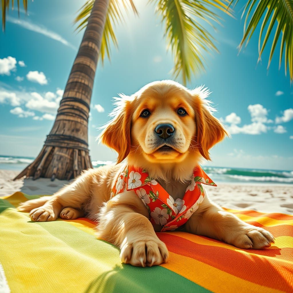 Golden Retriever Puppy in Tropical Paradise
