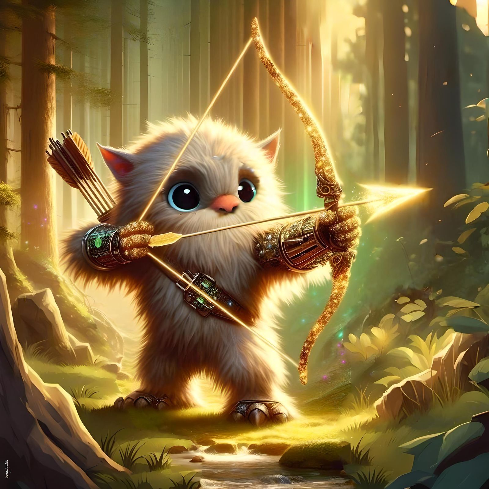 Furry Archer in Magical Forest Caricature