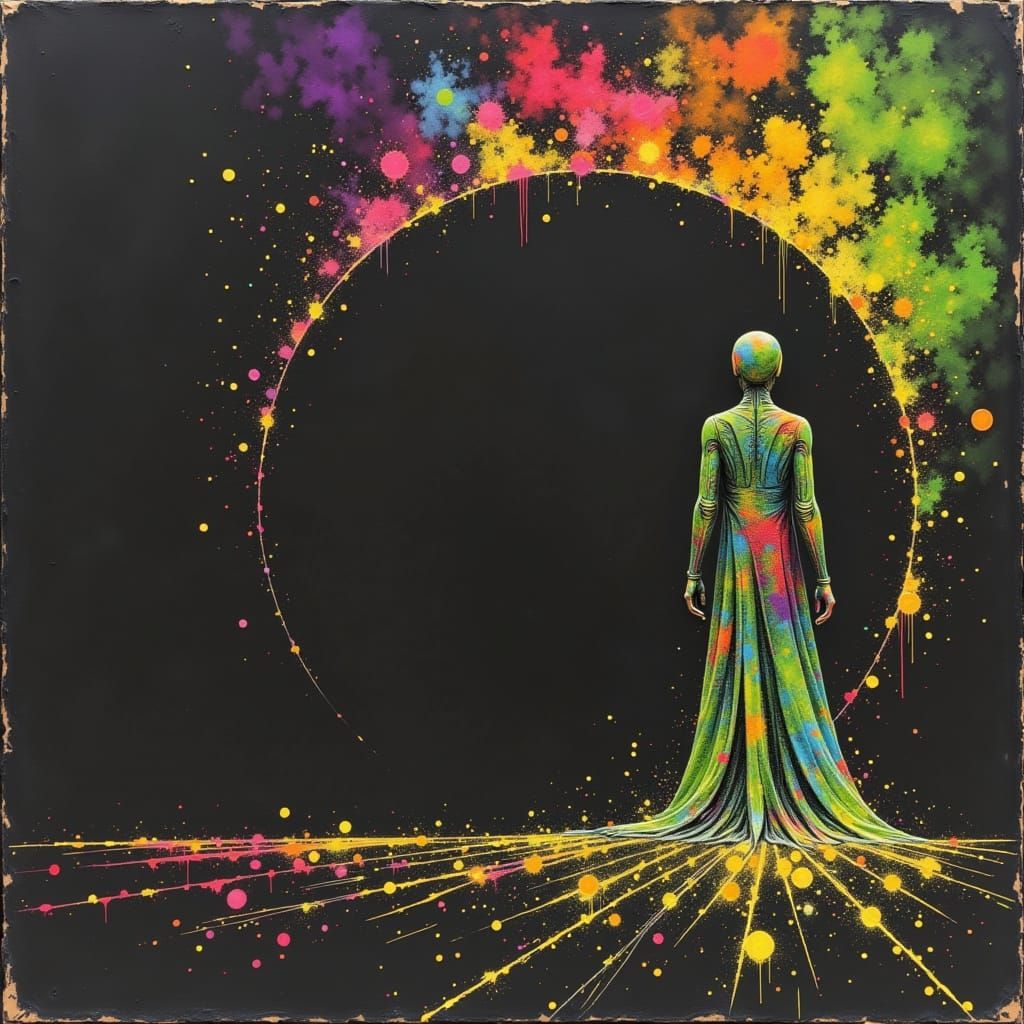 Neon Cityscape Under a Cosmic Sunset