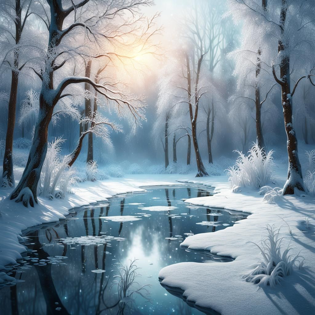 Ethereal Ice Forest Wonderland in Soft Focus