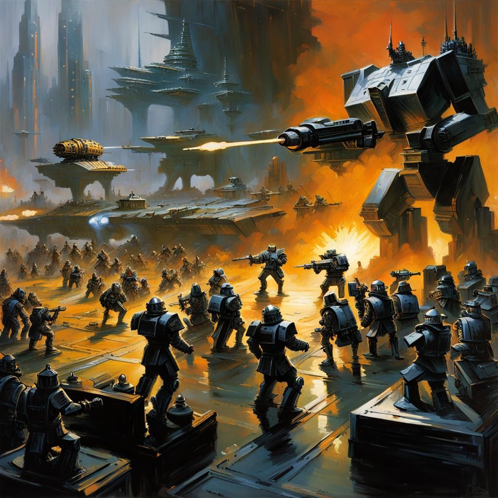 Dystopian Chess Battle with Battletech Figures