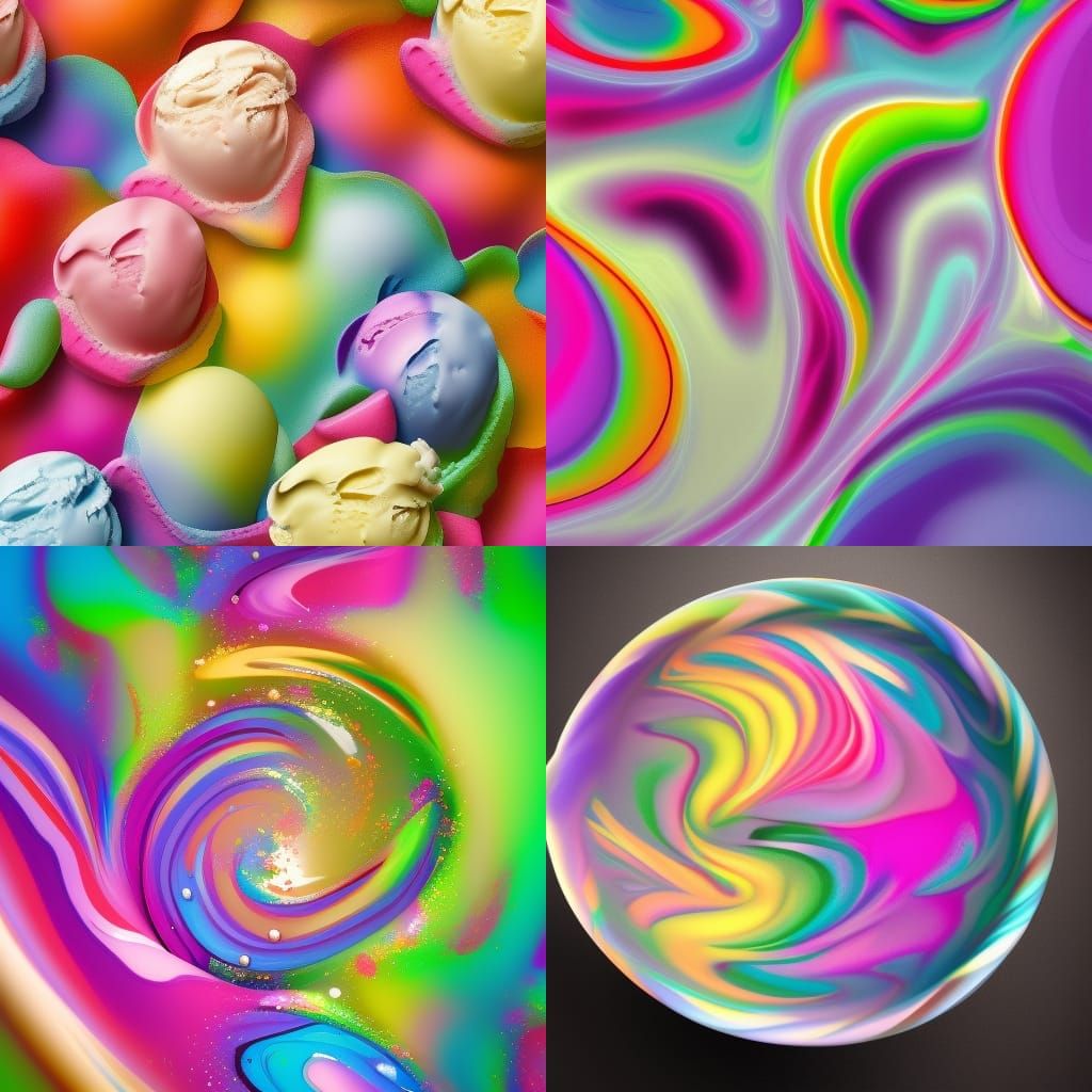 Glistening Multicolored Ice Cream Swirls, Vray Render
