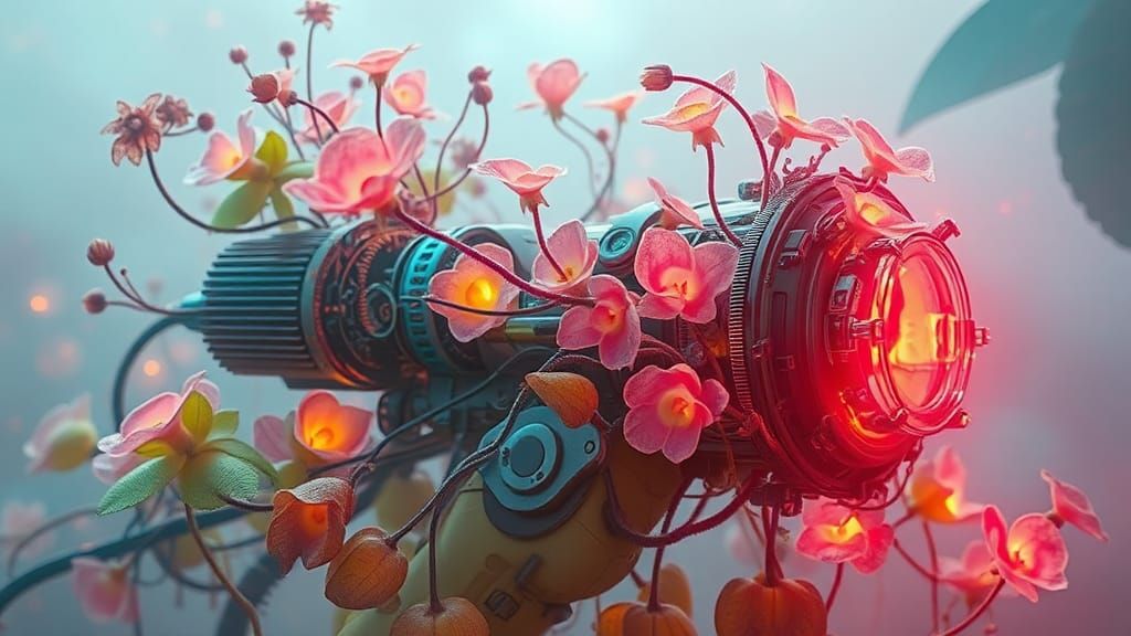 Futuristic Bioluminescent Flora Reclaims Technology in Cyber...