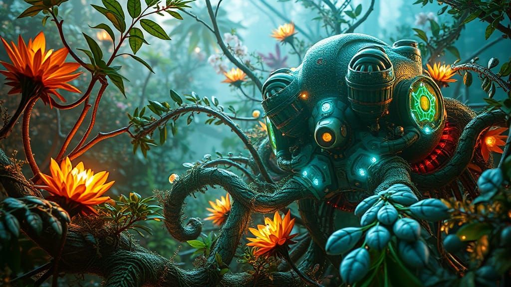 Futuristic Fusion of Nature and Technology in Splash Art