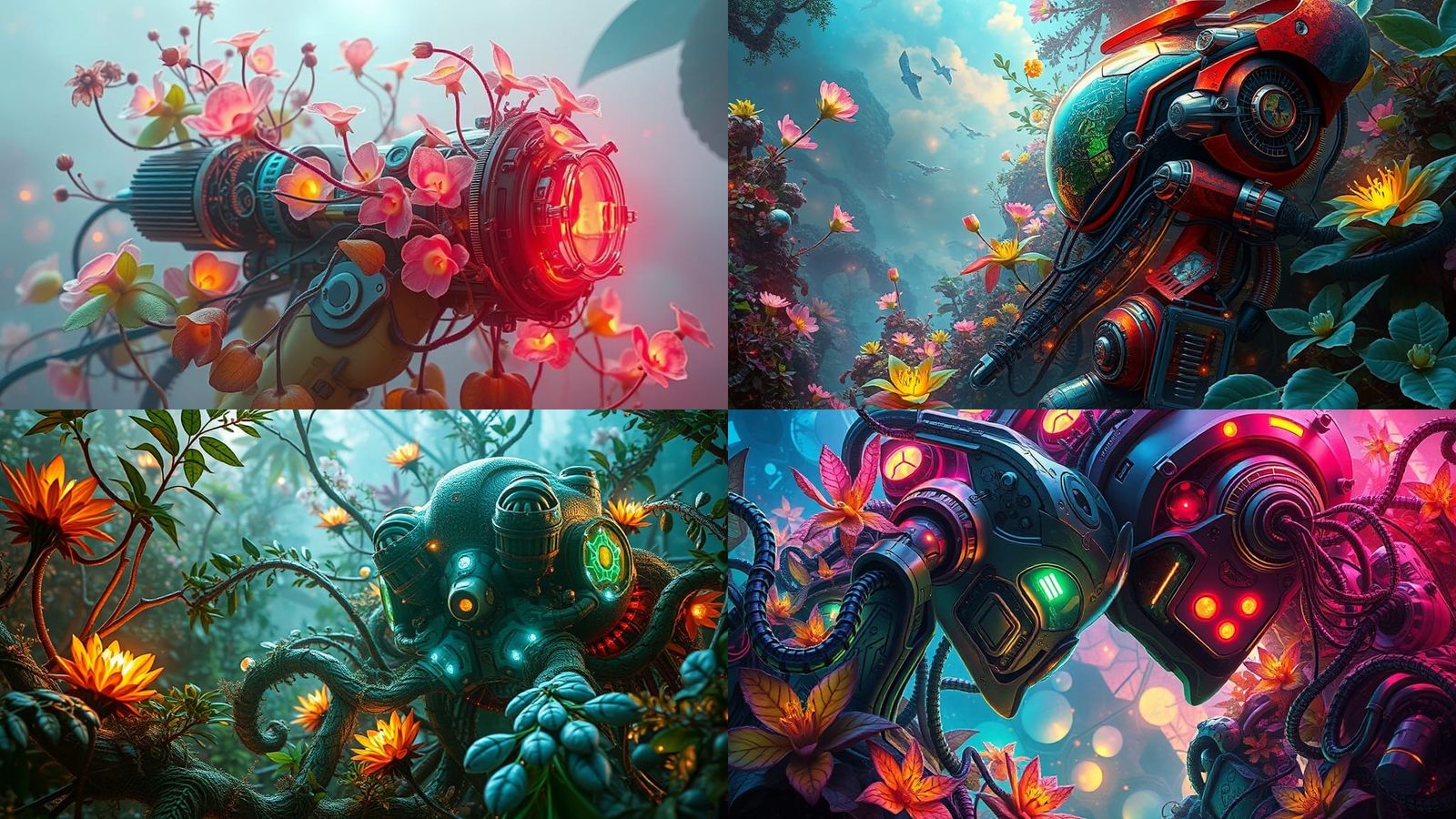 Futuristic Harmony: Bioluminescent Nature Meets Organic Mach...