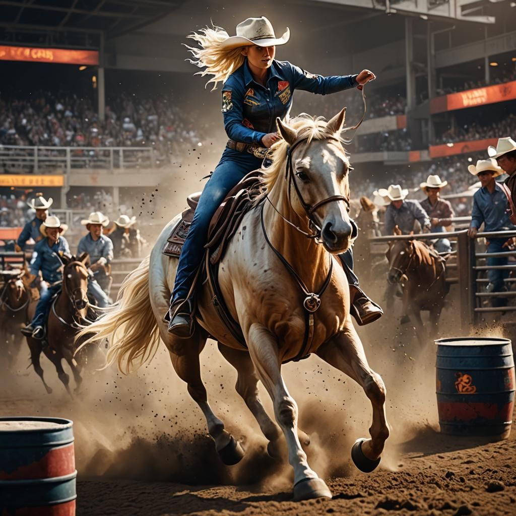 Blonde Girl Barrel Racing: Fantasy Rodeo Art