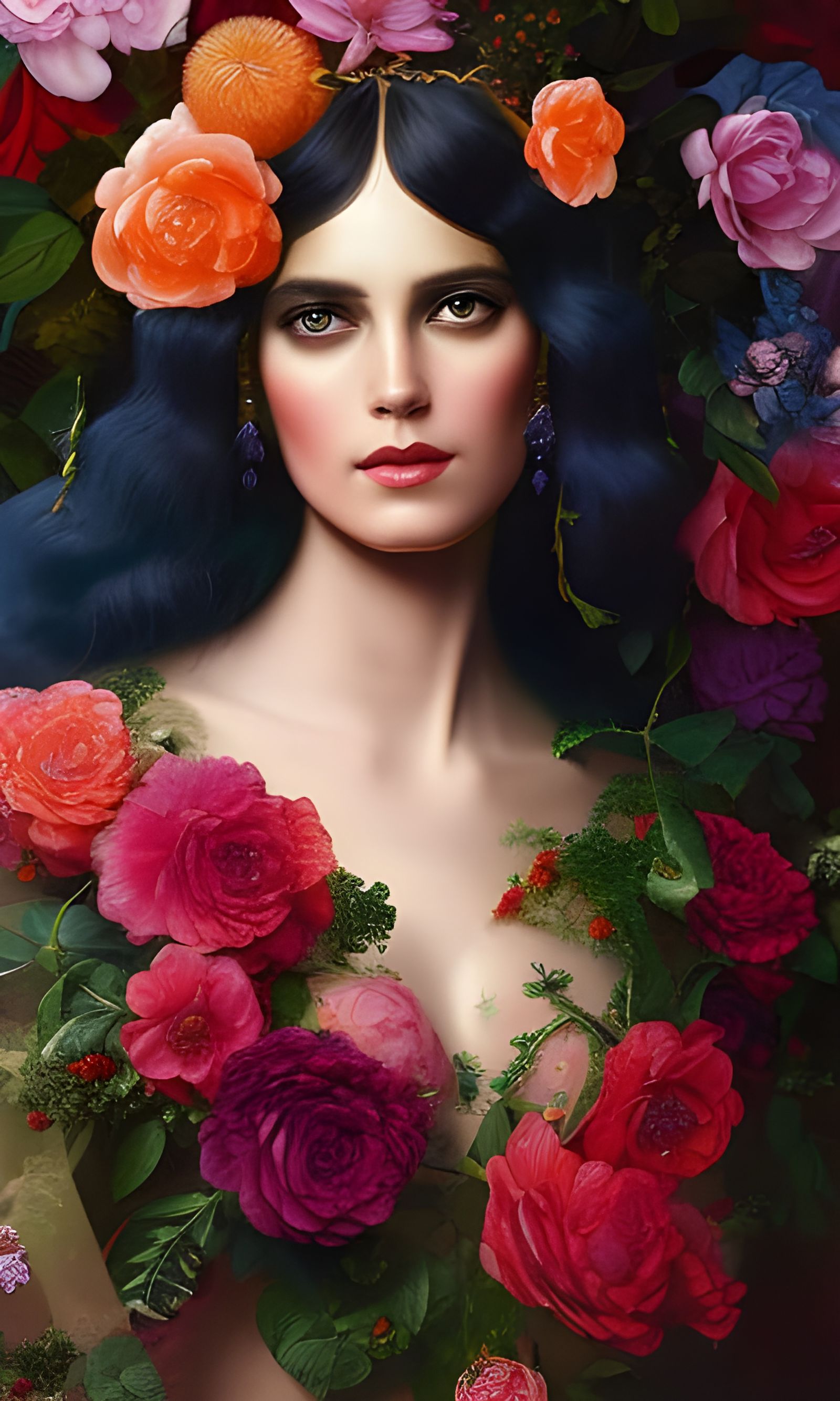 70s Hippie Woman Portrait in Rococo Pastel Art