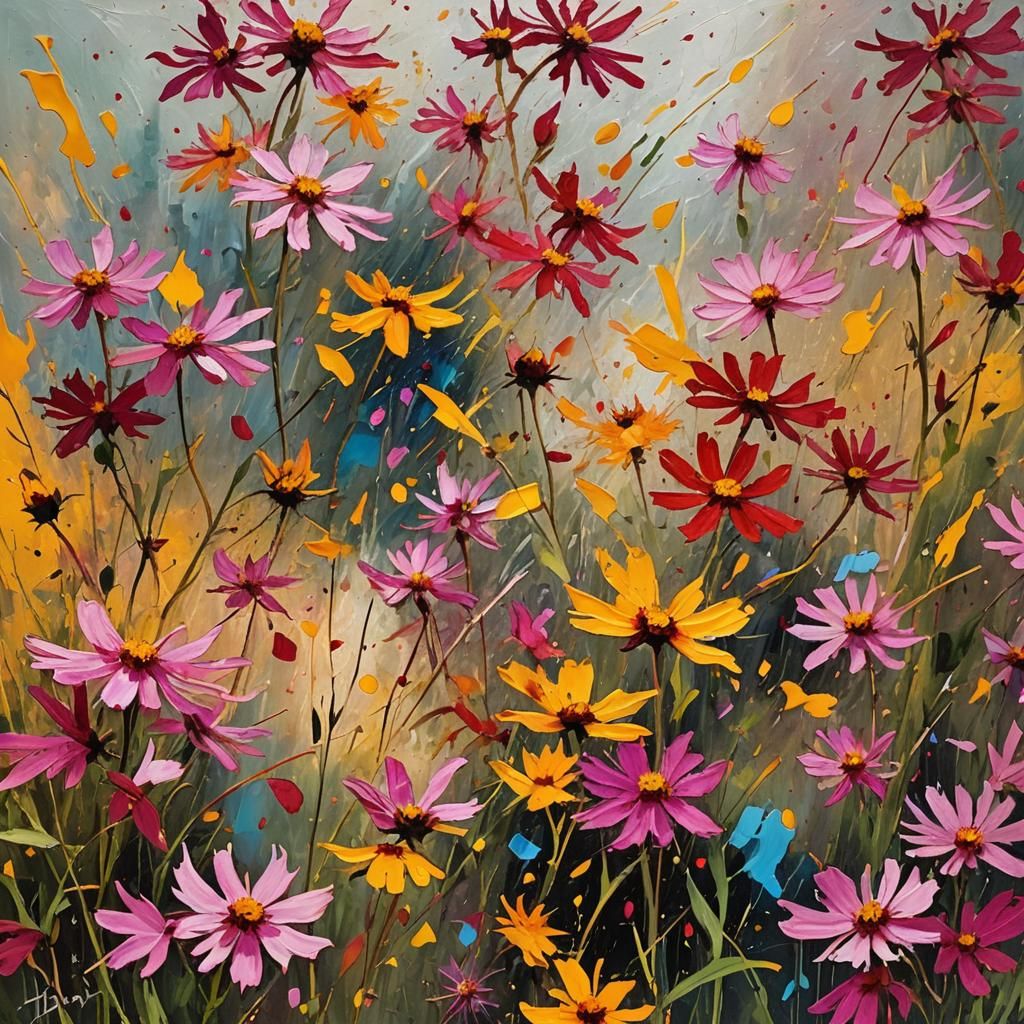 Floral Impressionist Abstract Art in Impasto Style