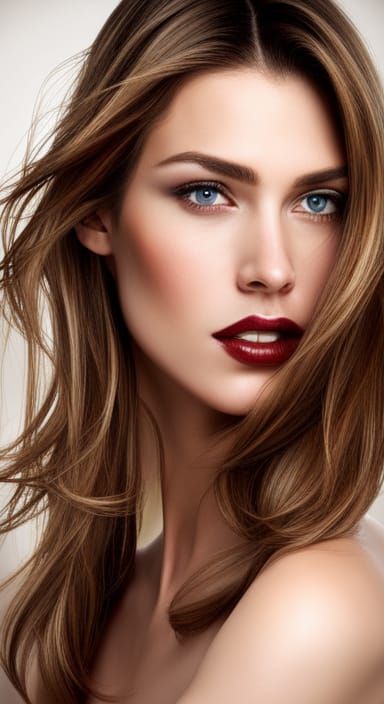 Smiling Woman Portrait with Freckles and Polychromatic Accen...