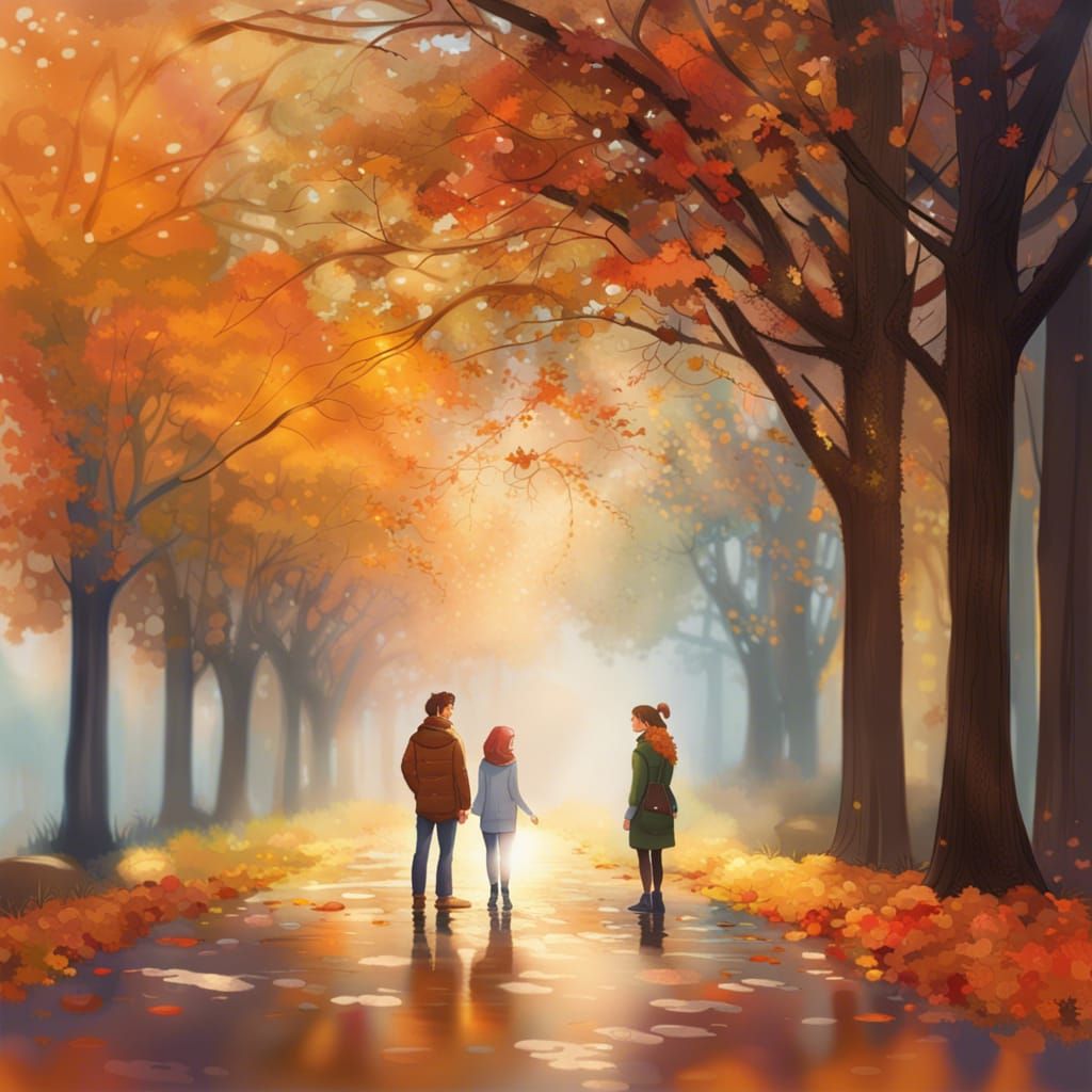 Cute Couple in Misty Fall Weather: Hyperrealistic Art