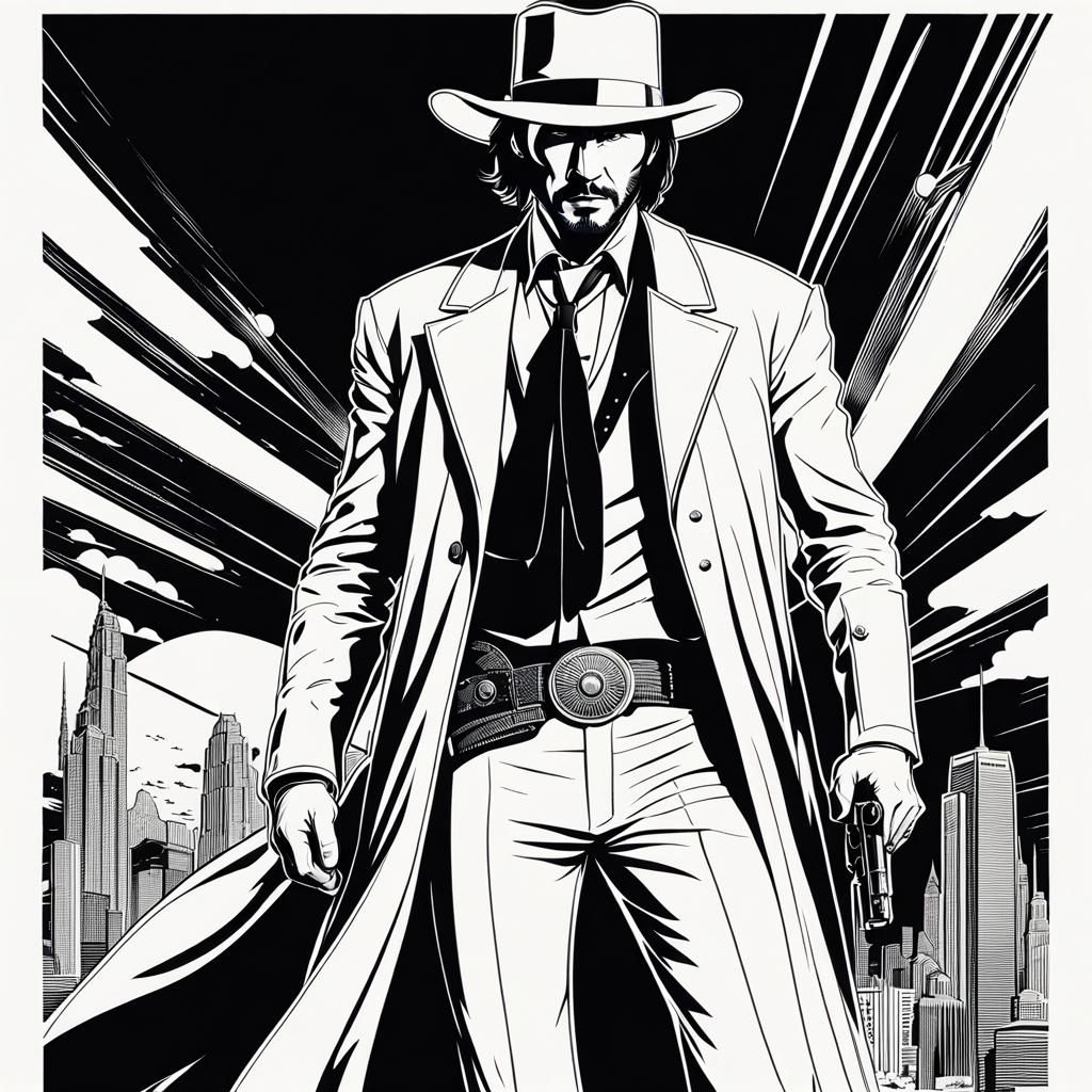 Retro Sci-Fi Keanu Reeves Line Art Portrait