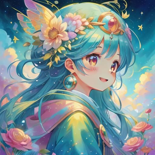 Summer Goddess with Abstract Cloud Background