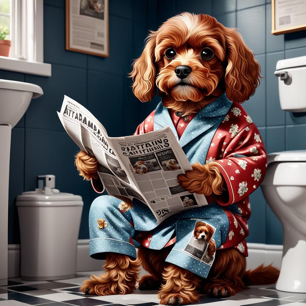Dog on Loo Reading Newspaper: Fantasy Concept Art