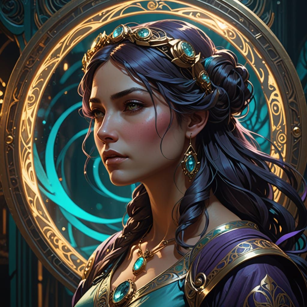 Fantasy Girl with Teal Ribbons, Digital Art