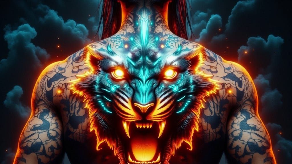 Neon Stained Glass Tiger Tattoo Masterpiece