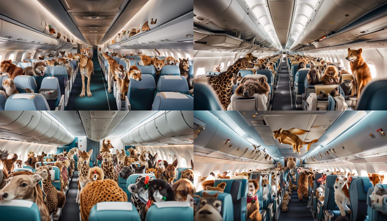 The interior of a large airplane in mid flight