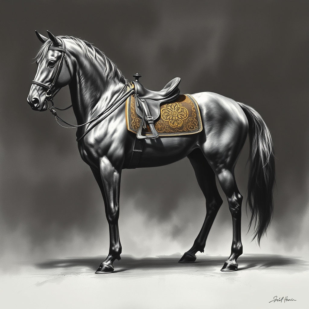 Majestic Arabian Stallion in Hyper-Detailed Charcoal Drawing