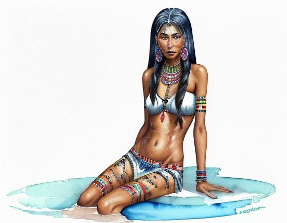 Watercolor Portrait of a Beautiful Aboriginal Woman