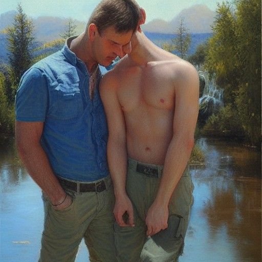 Touching Male Portrait in Oil Painting Style