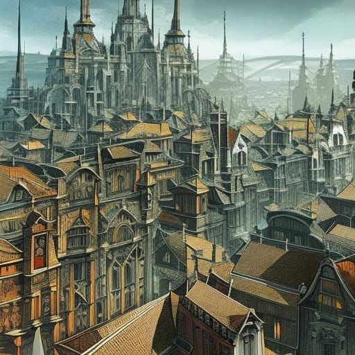 Budapest Castle Quarter: Maximalist Ink Illustration