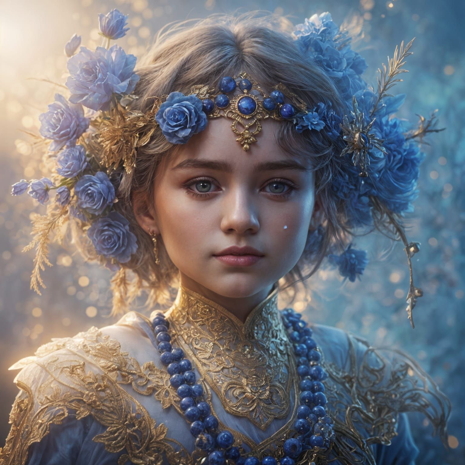 Ethereal Princess Portrait in Soft Lapis Lazuli Hues