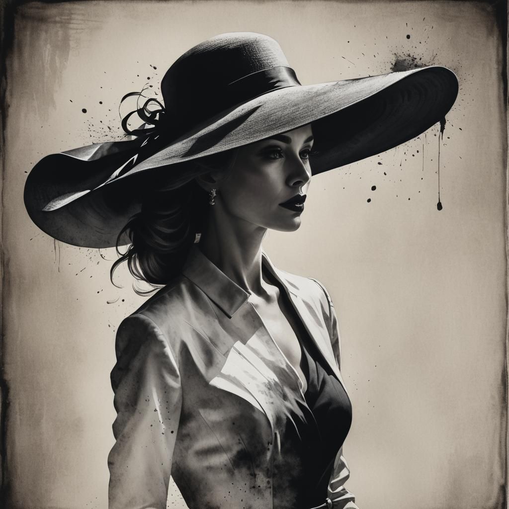 Elegant Woman in Hat: Black and White Silhouette
