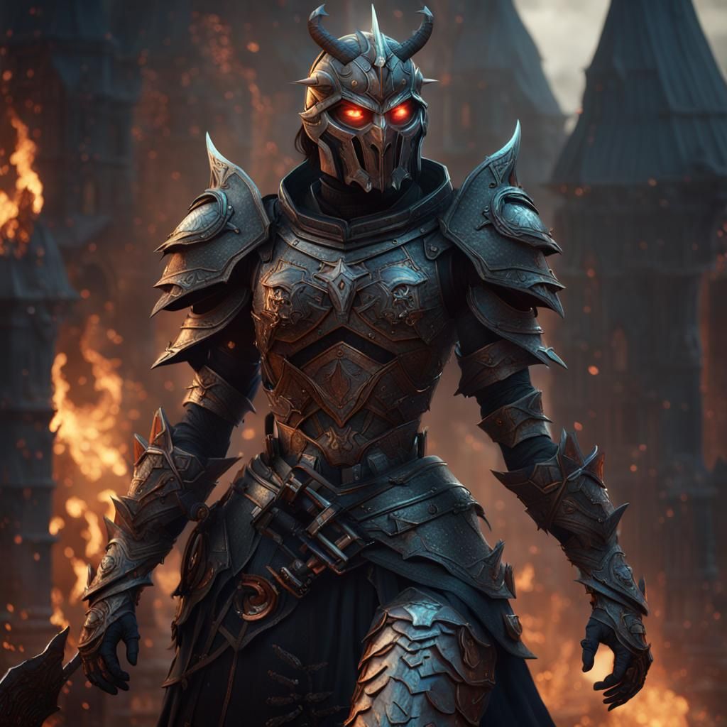 Armored Female Hellknight in Detailed Matte Painting