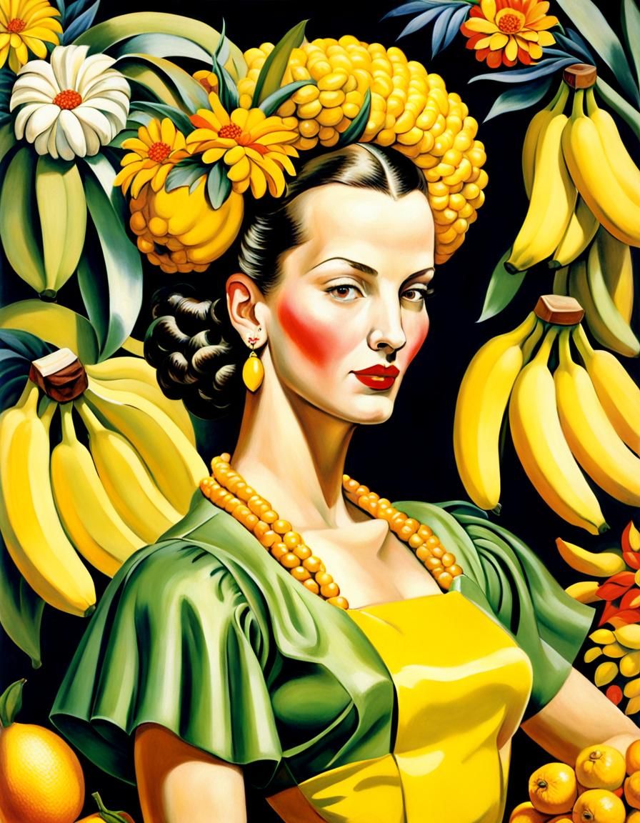 Carmen Miranda Inspired Portrait in Art Deco Style