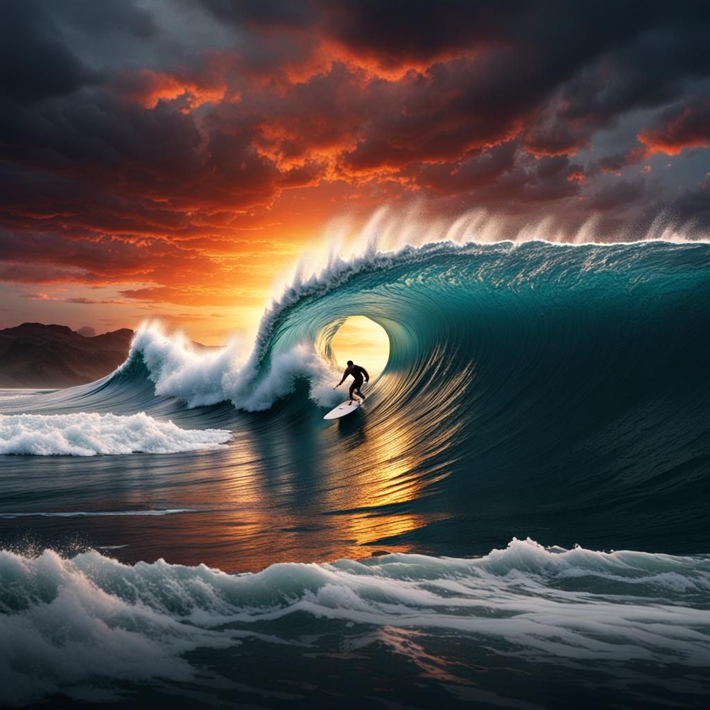 Epic Sunset Wave Surfing: Digital Matte Painting