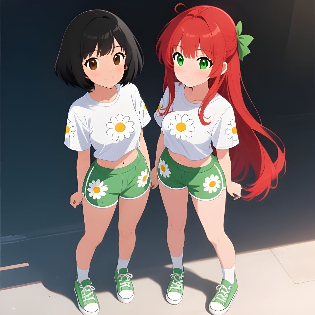 Two Women in Matching Outfits with Daisy Theme