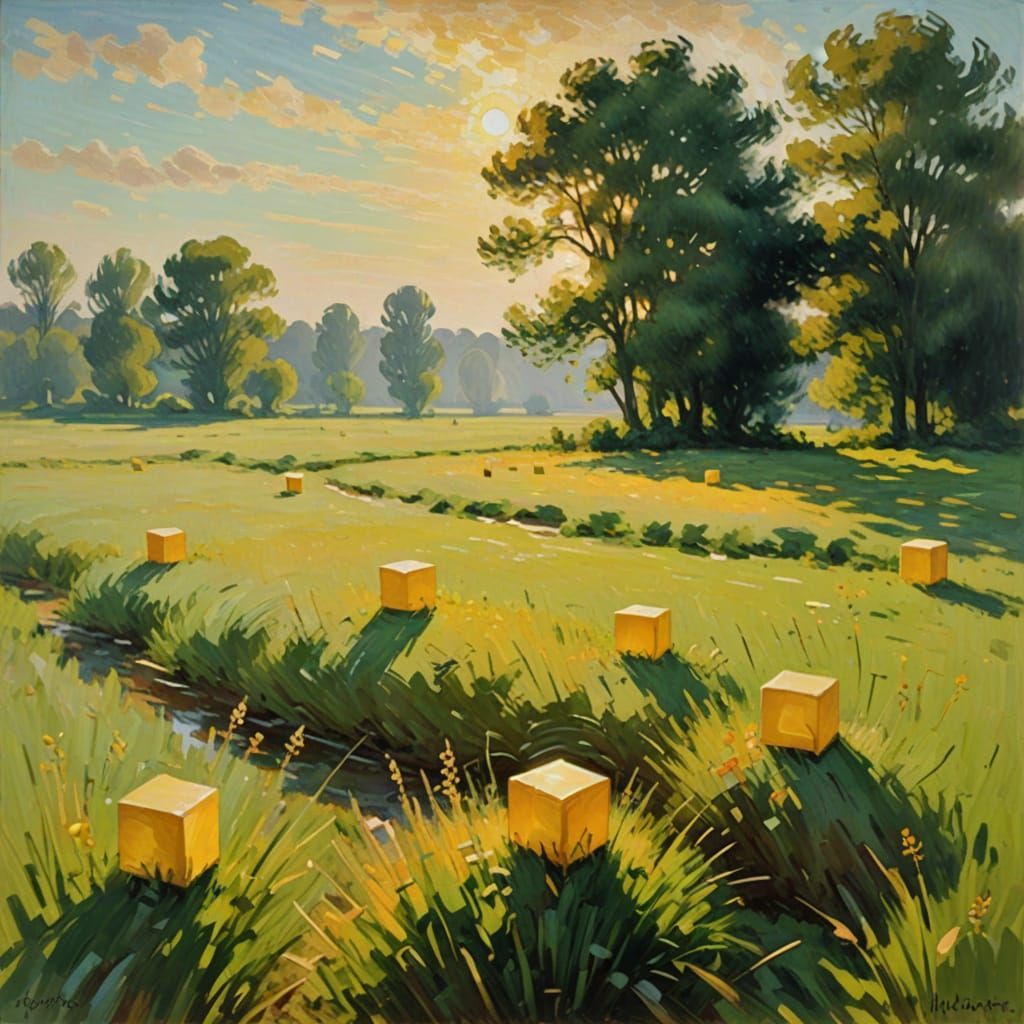 Surreal Cubes in Golden Hour Light
