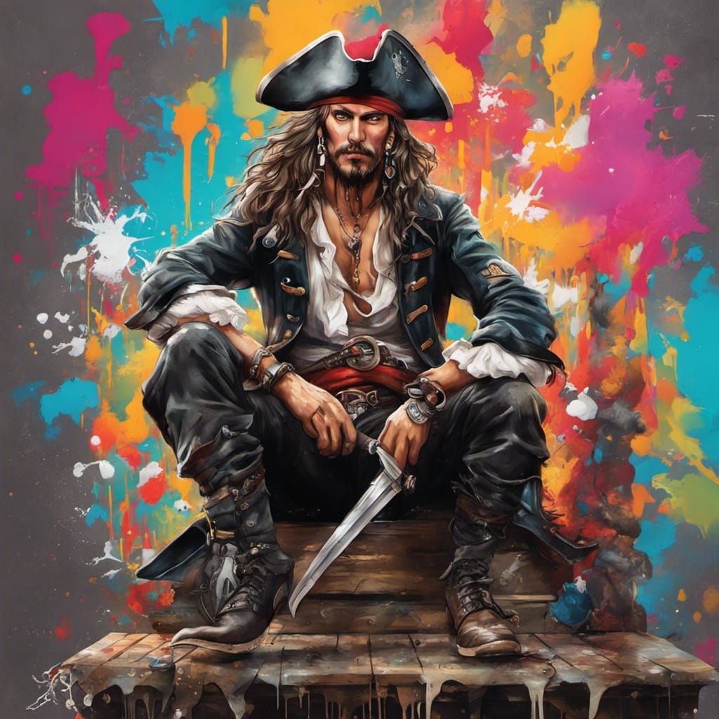 Handsome Pirate with Cutlass in Graffiti Art Style