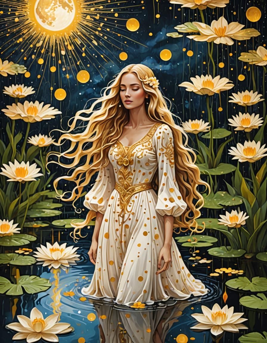 Girl in Golden Cloud Dress by Lily Pond