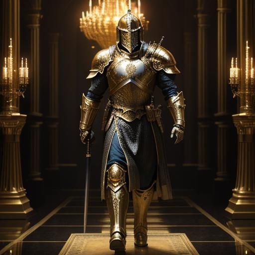 Knight in Golden Armor with Obsidian Ornaments
