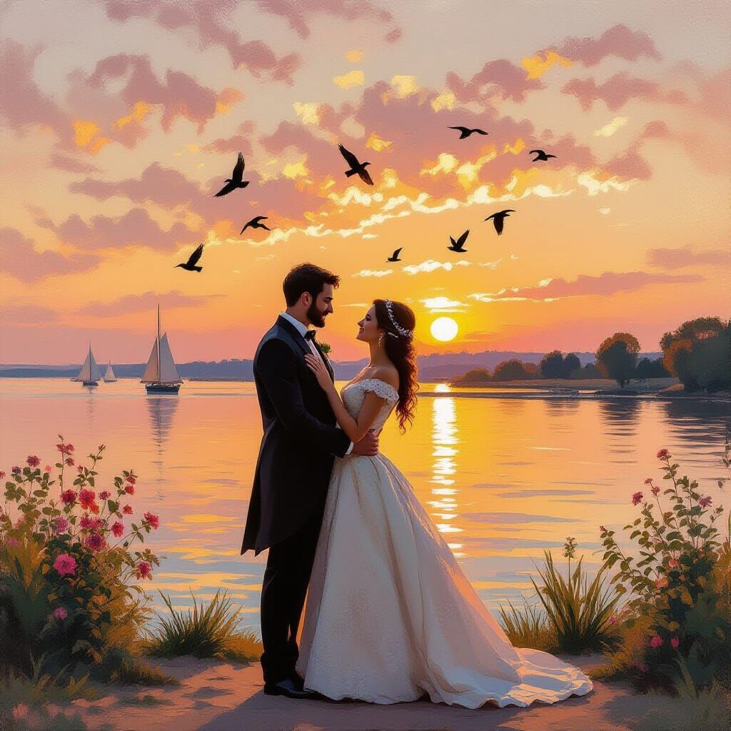 Romantic Sunset Inspired by Impressionist Masters