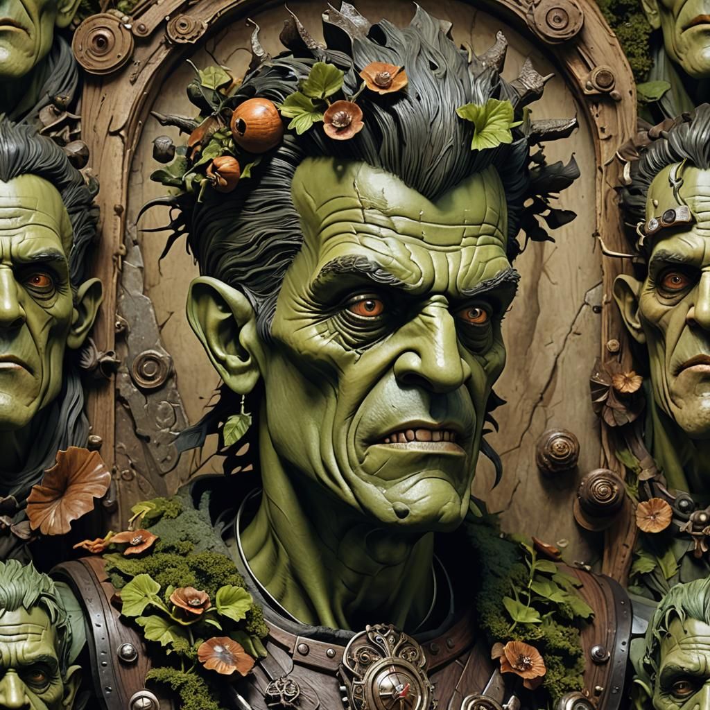Grotesque Frankenstein Caricature in Gothic Style