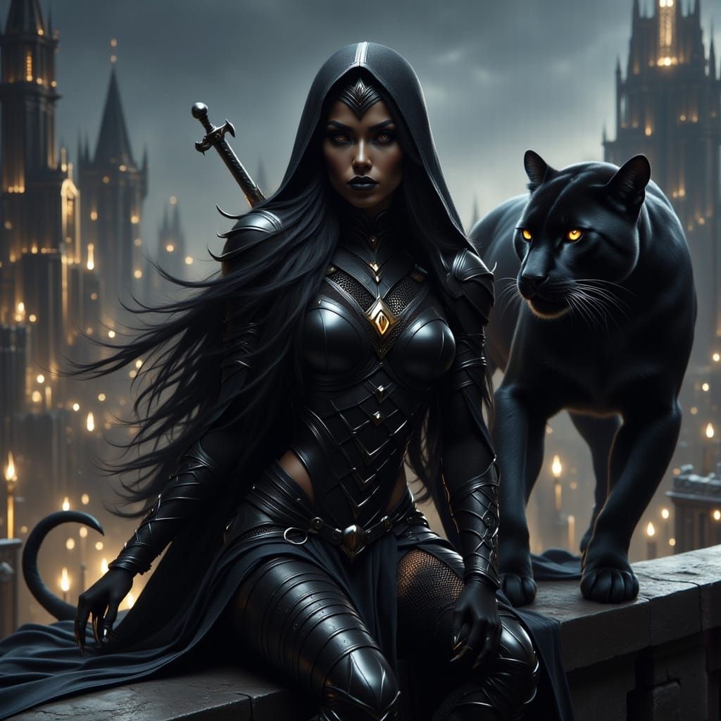 Drow Assassin and Panther Overlook City