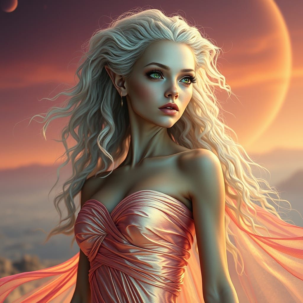 Ethereal Alien Goddess in Sunset Hues